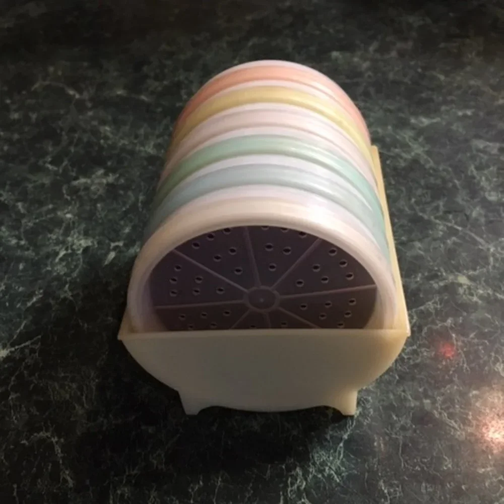 VTG 70's Pastel Plastic Tupperware Drink Coasters Set of 6 w/Cradle